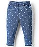 Babyhug Full Length Denim Jeggings With Stretch Heart Print - Blue