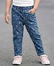Babyhug Full Length  Denim Jeggings With Stretch Heart Print - Blue