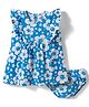 Doodle Poodle Cotton Knit Frill Sleeves Frock With Floral Print & Bloomer - Blue