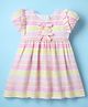 Enfance Core Cotton Half Puffed Sleeves Striped & Bow Applique Detailed Dress - Multi Colour