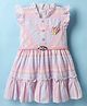 Enfance Core Cotton Frill Sleeves Striped Dress & Belt Set - Pink