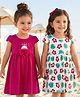 Babyhug 100% Cotton Cap Sleeves Frocks With Floral & Text Print Pack Of 2 - Red & Peach
