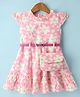 Enfance Core Cotton Cap Sleeves Floral Printed Dress With Belt & Sling Bag - Pink