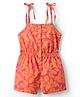 Kookie Kids Cotton Woven Strappy Jumpsuit With Floral Print - Orange