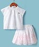 ORRIGANY Cotton Woven Half Sleeves Chifilli Top & Skirt Set - Pink & White