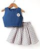 ORRIGANY Cotton Woven Sleeveless Top & Checks Skirt Set With Floral Applique - Navy Blue