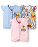 Babyhug Disney Interlock Knit Sleeveless Jhablas With Winnie The Pooh Print Pack Of 3 - Pink Blue & White