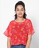 TeenTrums Viscose Rayon Half Sleeves Floral Printed Top - Red