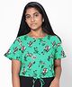 TeenTrums Rayon Half Sleeves All Over Printed Tie Up Crop Top - Green