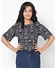 TeenTrums Viscose Rayon Half Sleeves Abstract Printed Crop Top - Black