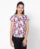 TeenTrums 100% Linen Half Sleeves Floral Printed Top - Aqua Blue