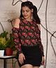 TeenTrums Cold Shoulder Full Sleeves Floral Printed Crop Top - Olive Green