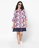 TeenTrums 100% Linen Three Fourth Sleeves Floral Printed Dress - Multi Colour