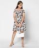 TeenTrums Off Shoulder Sleeves Floral Printed Smocked Dress - Black