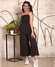 TeenTrums 100% Cotton Sleeveless Abstract Printed Smocked Jumpsuit - Black
