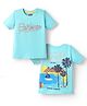 Babyhug Cotton Knit Half Sleeves T-Shirt with Front & Back Beach Theme Print - Aqua Blue