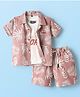 Dapper Dudes Half Sleeves Leaves Printed Shirt With Tee & Shorts - Onion Pink