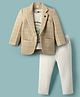 Dapper Dudes Full Sleeves Checked Blazer With Typography Printed Tee & Bottom - Orange