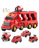 Kidology Fire Rescue Transport Truck Toy Set with Mini Fire Engines and Helicopter