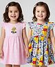 Babyhug Disney Single Jersey Knit Frill Sleeves Frocks With Winnie The Pooh Graphics Pack Of 2 - Pink & White