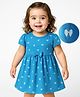 Doodle Poodle Cotton Knit Half Sleeves Printed Frock With Bow Applique & Bloomer - Blue