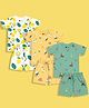 Orange Sugar 100% Cotton Knit Pack Of 3 Half Sleeves Lemon & Giraffe Printed Tees With Coordinating Shorts Set - Multi Colour