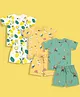Orange Sugar 100% Cotton Knit Pack Of 3 Half Sleeves Lemon & Giraffe Printed Tees With Coordinating Shorts Set - Multi Colour