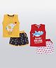 CUTOPIES Pack Of 2 Cotton Sleeveless Baby Elephant & Shark Printed Tees With Shorts Set - Mustard & Red