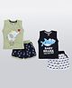 CUTOPIES Pack Of 2 Cotton Sleeveless Baby Elephant & Shark Printed Tees With Shorts Set - Olive Green & Navy Blue