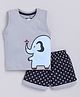 CUTOPIES Cotton Half Sleeves Baby Elephant & Polka Dots Printed Tee & Shorts Set - Grey