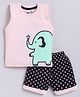 CUTOPIES Cotton Half Sleeves Baby Elephant & Polka Dots Printed Tee & Shorts Set - Peach