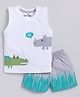 CUTOPIES Cotton Sleeveless Animals Printed Tee & Shorts Set - White