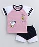 CUTOPIES Cotton Half Raglan Sleeves Puppy Printed Tee & Shorts Set - Onion Pink