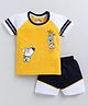 CUTOPIES Cotton Half Raglan Sleeves Puppy Printed Tee & Shorts Set - Mustard