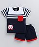 CUTOPIES Cotton Half Sleeves Panda Printed Striped Tee & Shorts Set - Navy Blue