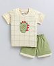 CUTOPIES Cotton Half Sleeves Checked & Dinosaur Printed Tee & Shorts Set - Butter