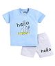 CUTOPIES Cotton Half Sleeves Rabit & Hello Text Printed Coordinating Tee & Shorts Set - Blue