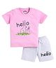 CUTOPIES Cotton Half Sleeves Rabit & Hello Text Printed Coordinating Tee & Shorts Set - Pink