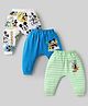Babyhug Disney Interlock Knit Full Length Diaper Leggings with Mickey Mouse & Family Graphics Pack of 3 - White Blue & Light Green