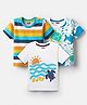 Babyhug Cotton Knit Half Sleeves T-Shirts with Sea Life Print & Stripes Pack of 3 - White