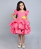 PinkChick Cotton Frill Sleeves Heart  Applique Detailed & Printed Layered Dress - Pink