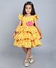 PinkChick Cotton Frill Sleeves Heart  Applique Detailed & Printed Layered Dress - Yellow