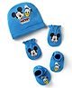 Babyhug Disney 100% Cotton Cap Mittens & Booties Set With Mickey Mouse & Family Graphics Blue - Circumference 30 cm