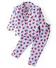 Rikidoos Cotton Woven Full Sleeves Strawberry Printed Coordinating Night Suit Set - Light Blue