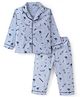 Funkrafts Premium Cotton Woven Full Sleeves Doodle Art Printed Coordinating Night Suit Set - Blue