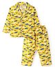 Funkrafts Premium Cotton Woven Full Sleeves Dinosaur Printed Coordinating Night Suit Set - Yellow