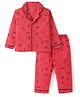 Funkrafts Premium Cotton Woven Full Sleeves Safari Theme Printed Coordinating Night Suit Set - Red