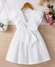 tior Sleeveless Bow Applique Frill Detailed Lace Embellished Dress - White