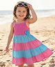 Babyhug Cotton Woven Sleeveless Frock With Smock Detailing & Floral Applique - Dark Pink & Blue
