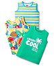 Babyhug Cotton Knit Sleeveless Tank T-Shirts with Tropical Theme Print Pack of 3 - Mint & Light Blue